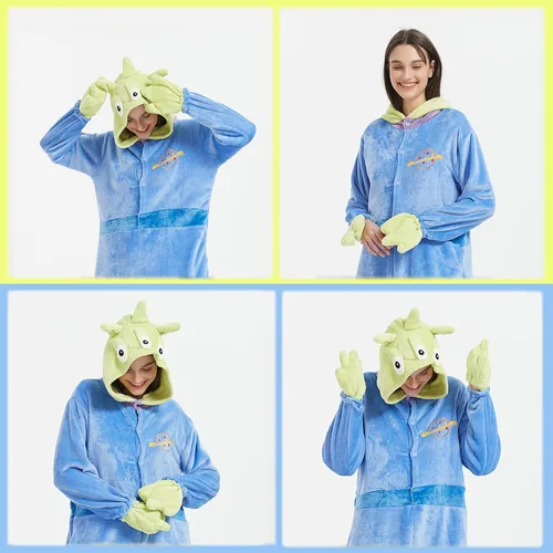 Vista 6 de Soptrise Christmas Halloween Unisex Onesie Pajamas Adults Cartoon Animal Cosplay Costume Jumpsuit Sleepwear