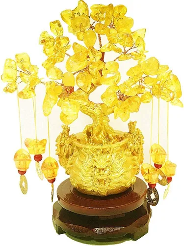 Vista 3 de Árbol de la Abundancia de Feng Shui de citrino/Árbol de Dinero de citrino y Árbol de citrino, Árbol de Cristal de Grifo/Árbol de Fortuna de Dragón