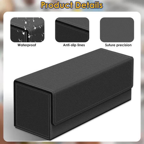 Vista 4 de Homthy Funda de 600 cartas para comercio, cierre magnético de cuero, caja de almacenamiento Commander para deportes, juegos, tarjetas estándar Negro