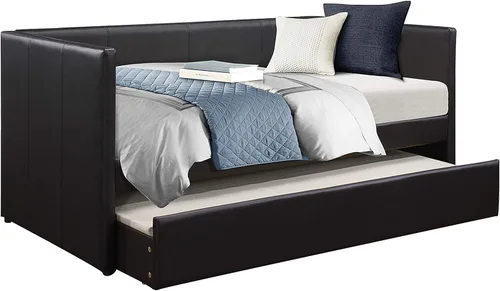 Vista 4 de Lexicon Sofá cama doble con nido, tapicería de piel sintética, color negro
