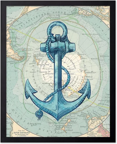 Vista 55 de Poster Master Póster vintage de mapa de la Antártida, impresión de ancla retro, arte acuático, arte de pared náutico, regalo para hombres y mujeres