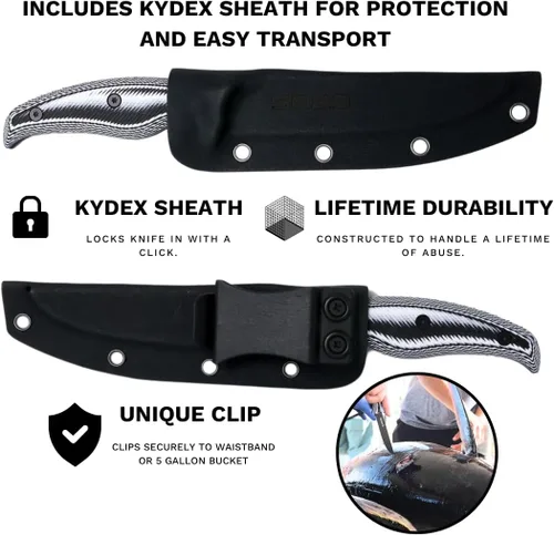 Vista 3 de SORD - Cuchillo de pesca – Cuchillo utilitario de 5 pulgadas para pesca y caza – Equipo de caza de hoja fija y equipo de pesca – Incluye funda Kydex