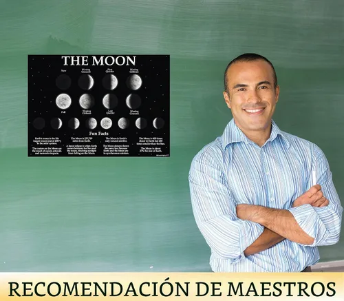 Vista 6 de Moon Phases Chart with Fun Facts - Laminated 14x19.5 - Educational Space Decor for Bedroom and Classroom