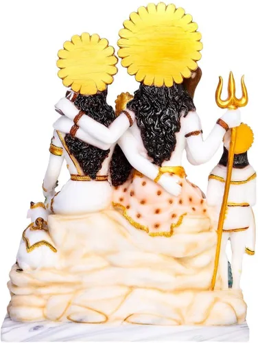 Vista 2 de Lord Shiv Parivar Ídolo de mármol Shiv Parwati God Shiva Estatua de la familia Espiritual Puja Vastu -18.1 in (oro blanco)