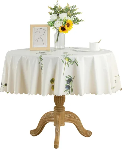 Vista 2 de Rakila Mantel redondo de vinilo de 48 pulgadas, impermeable, lavable, cubierta de mesa de PVC para cena, arándano