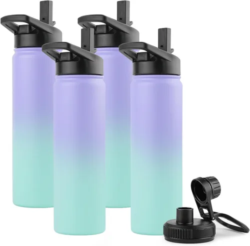 Vista 65 de DOMICARE Botella de agua para niños de 16 onzas para la escuela, de acero inoxidable, con aislamiento al vacío de doble pared, botella de agua