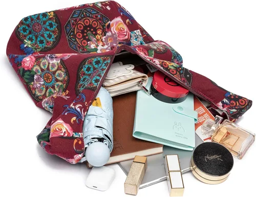 Vista 189 de Bolsa de hombro para mujer, de lona en estilo hippie/bohemio para llevar cruzada al hombro, disponible en diferentes colores y estampados