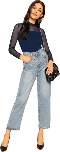 Vista 5 de Top SweatyRocks para mujer de manga larga, con malla transparente de contraste, ajustado
