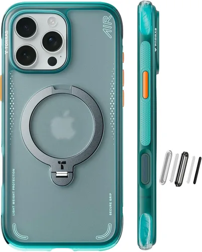 Vista 17 de TORRAS Ostand Q3 Air - Funda para iPhone 17 Pro con soporte magnético de 360°, compatible con MagSafe, probada contra caídas de grado mil, botón