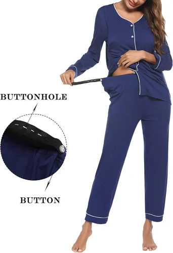 Vista 2 de Ekouaer Conjunto de pijama de maternidad con botones, ropa de dormir de manga larga para lactancia materna con pantalones ajustables