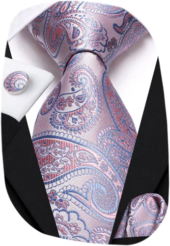 Vista 33 de Hi-Tie Conjunto de corbatas de seda con estampado paisley para hombre, pañuelo de bolsillo y gemelos, conjuntos de corbata formal para negocios a