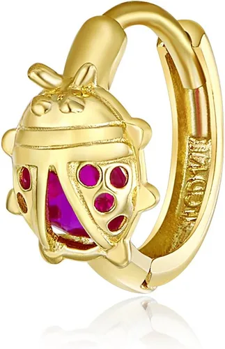 Vista 6 de Aretes de aro de mariquita de oro amarillo real de 14 k, Oro de 14 quilates, No es una piedra preciosa