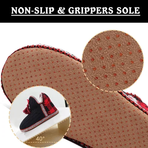 Vista 3 de GPOS - Botines de estambre de cachemira para mujer, pantuflas para uso en casa, de algodón, acolchadas