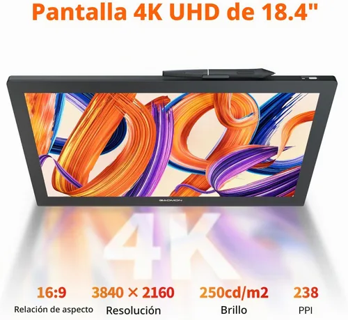 Vista 4 de GAOMON Tableta de dibujo Pro 19 con pantalla, 18.4" 4K UHD, presión de lápiz 16384
