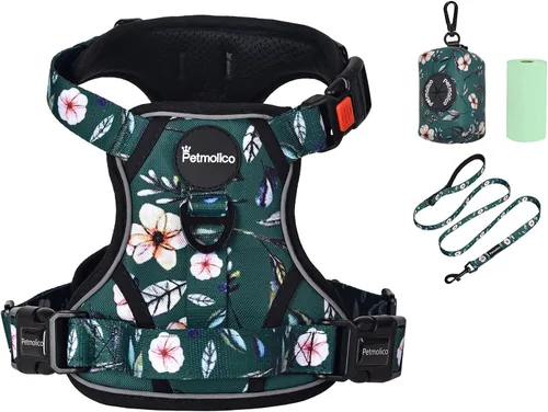 Vista 8 de Petmolico Juego de arnés para perro sin tirones con accesorio de correa, asa de fácil control, chaleco reflectante para razas pequeñas, chaleco