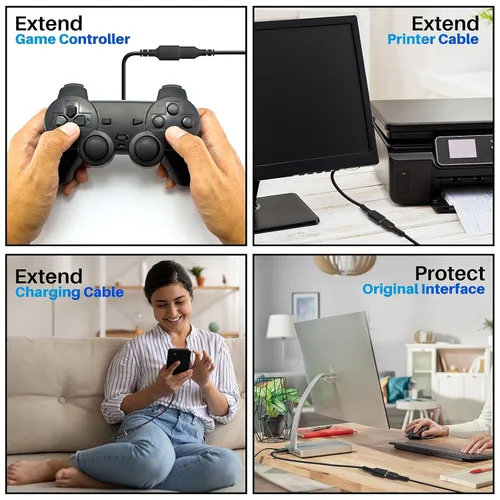 Vista 4 de Paquete de 3 cables de extensión USB 3.0 de 2 pies, cable corto USB A macho a hembra, transferencia de datos de 5 Gbps para cámara web, impresora