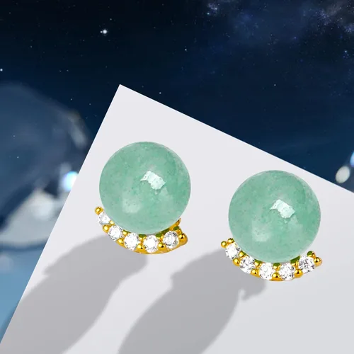Vista 15 de Jade Earrings Studs,Green Jade Earrings for Women,925 Sterling Silver Earrings Studs for Sensitive Ears,Handmade Jade Earrings for Birthday