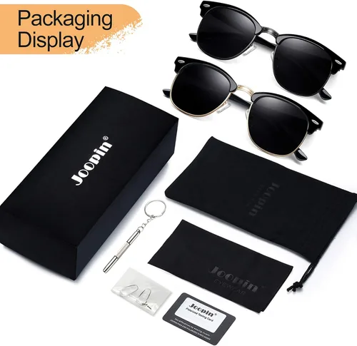 Vista 5 de Joopin Lentes de sol semi sin montura polarzied UV400, lentes de sol clásicos de medio marco para hombres y mujeres