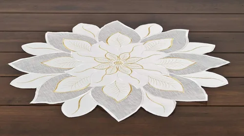 Vista 2 de Tapete de mesa bordado de Navidad blanco y dorado con estrella de Pascua (23 pulgadas, redondo)