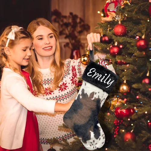 Vista 5 de Medias de Navidad de felpa personalizadas, paquete de 1 unidad, medias de Navidad grandes de piel bordada de 20 pulgadas, medias personalizadas