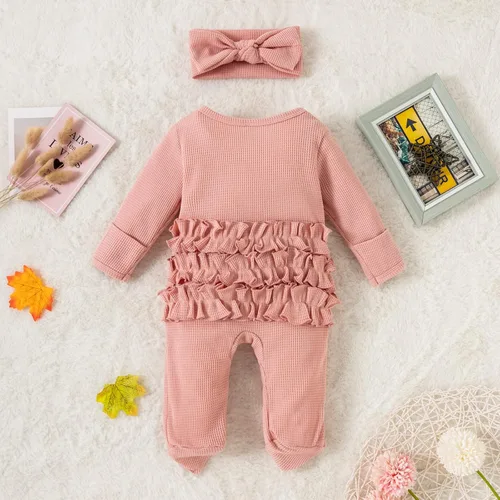 Vista 4 de Geogenry Ropa para bebé recién nacida, con volantes, con cremallera, para llegar a casa, ropa de otoñoinvierno de 0 a 12 meses