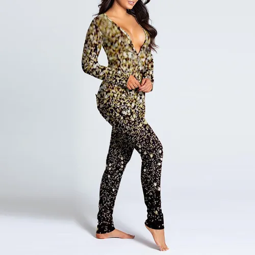 Vista 5 de Cafuvv Monos para mujer ropa dormir informal Color degradado mono de manga larga con botones monos largos mamelucos una