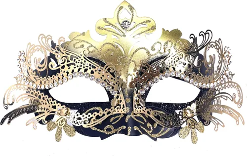 Vista 22 de Máscaras de metal para mujeres/hombres, máscara veneciana de Halloween, máscara de Mardi Gras Negro