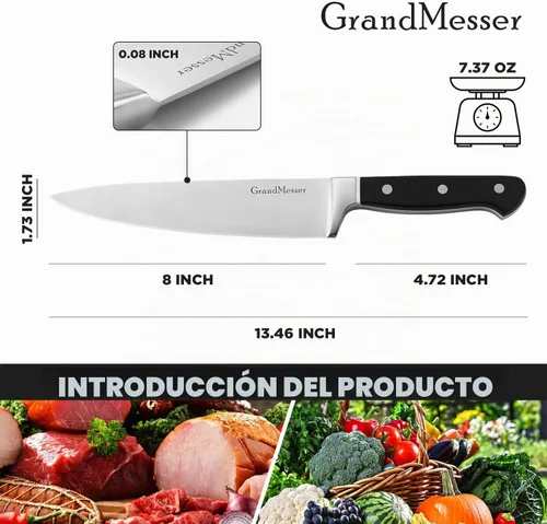 Vista 3 de Cuchillo de chef (8 pulgadas, acero japonés, AUS-8)