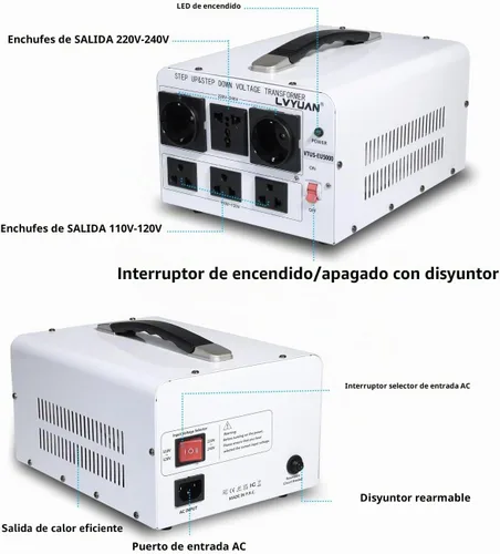 Vista 2 de LVYUAN Convertidor de potencia del transformador de voltaje de 5000 W, elevador de 110 V a 220 V, reductor de 220 V a 110 V, 110/120 voltios