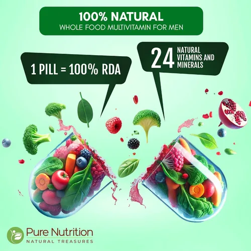 Vista 2 de Pure Nutrition - Multivitaminas integrales para hombres 90 pestañas One-A-Day 100% RDA 24 vitaminas y minerales naturales Multivitamínico