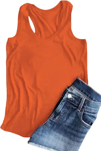 Vista 2 de Woffccrd Camisetas sin mangas de verano para mujer, camisetas casuales con cuello redondo, camisetas básicas de verano