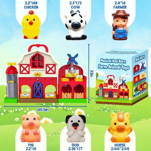 Vista 5 de Juego musical de animales de granja rojos para niños pequeños de 1 a 3 años, juguetes interactivos de animales de granja para niños de 3 a 5 años