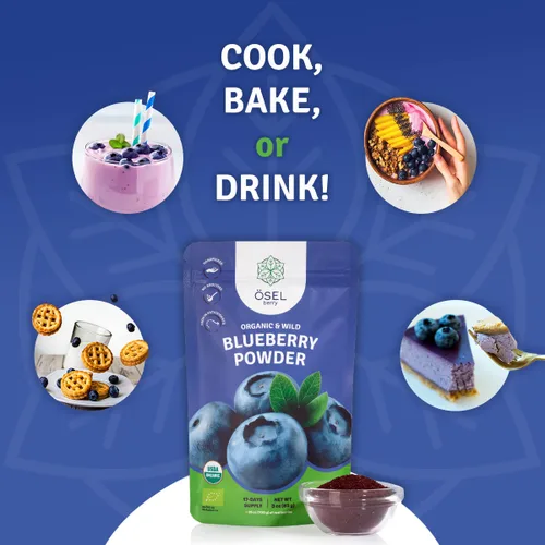 Vista 4 de ÖSEL BERRY Polvo orgánico de arándano silvestre de 3 onzas, certificado por USDA, sin azúcar añadido, ricos en antioxidantes, liofilizados