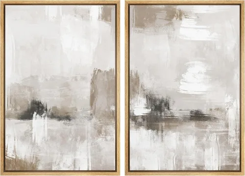 Vista 75 de Ashbrook - Set de arte de pared en lienzo enmarcado, tonos orgánicos de la tierra en beige y marrón con ilustraciones de trazos circulares, arte