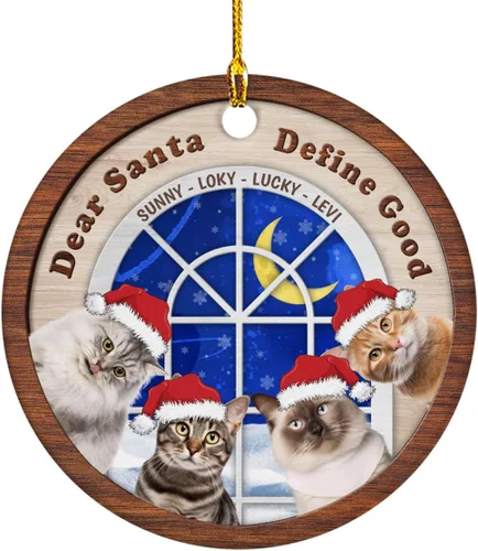 Vista 14 de Meowy Catmas - Divertido sombrero de Papá Noel con foto de gato, adorno de Navidad personalizado, regalos para gato, mamá, papá, lindo árbol
