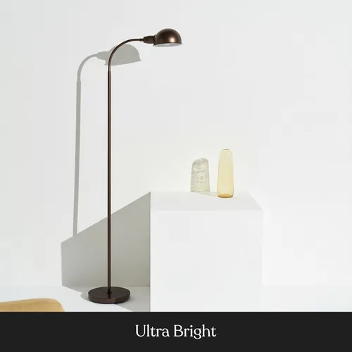 Vista 4 de Brightech Regent LED Floor Lamp, Free Standing Corner Pole Light with Adjustable Gooseneck, Tall Bright Skinny Pharmacy Lamp for Office Desk, Living