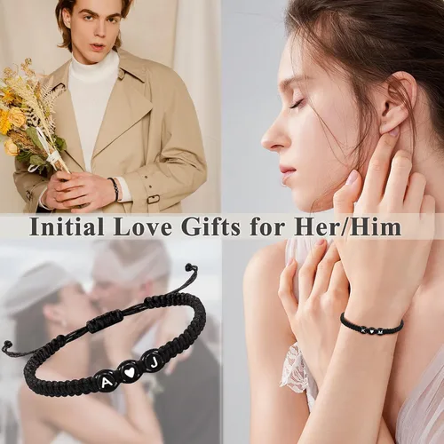 Vista 4 de Pulseras con iniciales para mujer, hombres, regalos para novia, novio, pulseras con letras "I Love You", regalos para ella, él, mejor amigo, regalo