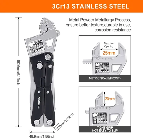 Vista 3 de NEXTOOL W4 - Llave de trinquete ajustable multiherramienta de 11 en 1, herramienta plegable EDC con alicates, cuchillo, sierra y destornillador