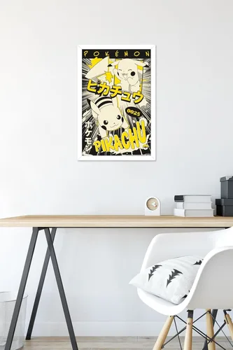 Vista 6 de Trends International Pokémon - Póster de pared de anime Pikachu, 14.72 x 22.37 pulgadas, versión enmarcada en blanco