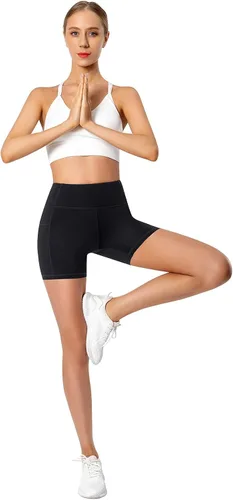 Vista 4 de Ksmien Pantalones cortos de compresión para mujer, cintura alta, para yoga, entrenamiento, ciclismo, 58 pulgadas, con bolsillos laterales