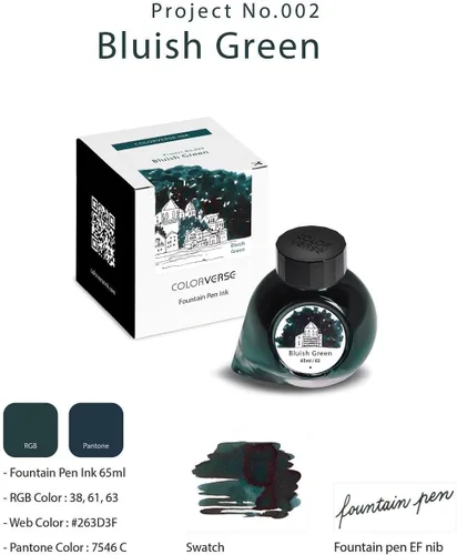 Vista 8 de Coloverse Project Ink No.002 - Tinta para pluma estilográfica (2.2 fl oz), color verde azulado