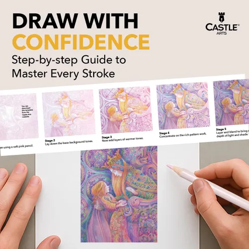 Vista 6 de Castle Art Supplies - Juego de lápices de colores Pasteltint en lata 48 colores en tonos más suaves y suntuosos para artistas profesionales
