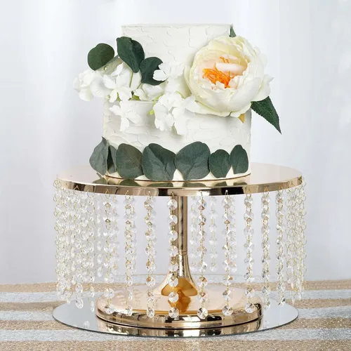 Vista 10 de Efavormart soporte para tarta de 14" de diámetro Soporte para tarta de boda redondo de metal dorado con cristal - 16" de alto