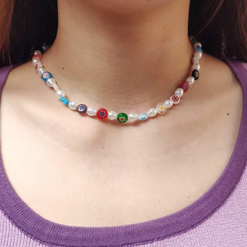 Vista 5 de Collares largos de perlas para mujeres y hombres, multicapa de perlas de imitación de color blanco crema