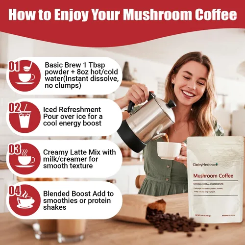 Vista 7 de Café de hongos, suplementos herbales de hongos para una mejor concentración, energía, digestión, piel e inmunidad 30 porciones
