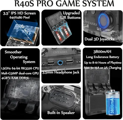 Vista 2 de R40s Pro - Consola de juegos portátil, consola de juegos retro con pantalla IPS de 3.5 pulgadas, memoria de 256 GB incorporada 30,000 videojuegos