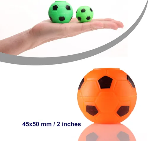 Vista 3 de Global Gumball Fidget Spinners – Bolas antiestrés de 2 pulgadas en la caja de regalo – 6 piezas de recuerdos de fiesta de fútbol para niños – Mini