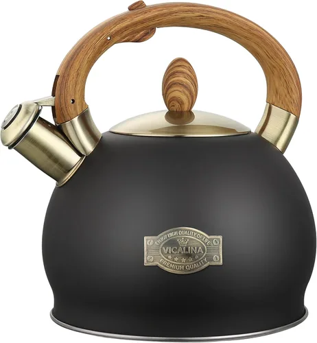 Vista 8 de Tetera y tetera de té, tetera de cocina de acero inoxidable de 2.64 cuartos de galón de grado alimenticio con silbato por inducción para estufa