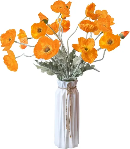 Vista 9 de Flores artificiales, 5 unidades, flores de amapolas, flores artificiales de seda para el hogar, oficina, boda, decoración al aire libre (negro)