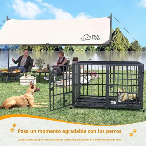 Vista 4 de EZ4ENCE Jaula de Metal para Perros de 42/48/54 Pulgadas para Perros Grandes, Jaula Resistente para Perros de Interior con Panel Divisor, Ruedas